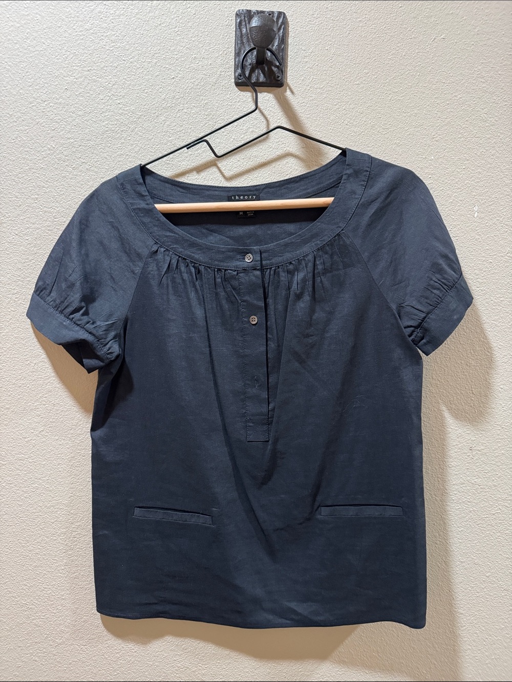 Theory Black Short-Sleeve Scoop-Neck Blouse